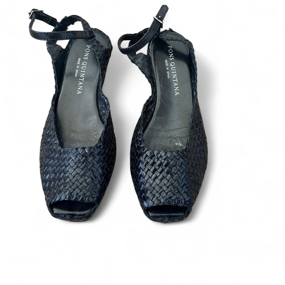 Pons Quintana Black Woven Leather Platform Wedge Sandals Size 37 Spain - Picture 2 of 8